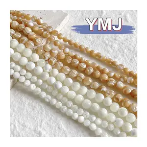 YMJ Natural Colored Mother of Pearl MOP Shell Strand 4mm 6mm 8mm 10mm 12mm White Pink Round Coin Beads for Diy Necklace Jewelry