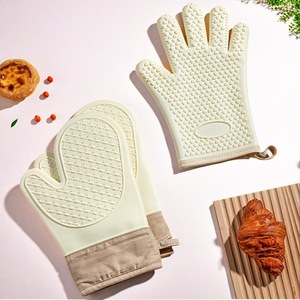 <b>Silicone</b> Oven Mitts 27.5cm Heat Insulation Baking Gloves Kitchen <b>Tools</b> Five-Finger Design Solid Color - Product Image 1