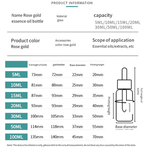 Commercio all'ingrosso rotondo oro rosa bottiglia contagocce di vetro per la cura dei capelli Oils-5ml essenziale 15ml 30ml 50ml 100ml dimensioni tappo a vite di tenuta - Product Image 6