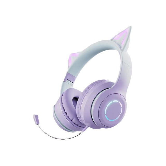 Pro Wireless BT Over Ear Headset with Gradient Color Gaming Cat Ear RGB Headphones for PC Mobile Gaming
