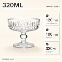 Bol à compote en verre transparent, forme sphérique plissée, avec pied, 320 ml, 120 mm, 100 mm, directement de l'usine, pour sorbet, trifle, bonbons, fruits