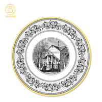 Assiettes de présentation, assiettes de mariage, vaisselle en porcelaine osseuse, service de table, plats de service, vaisselle, ensemble d'assiettes dorées pour événements et traiteur