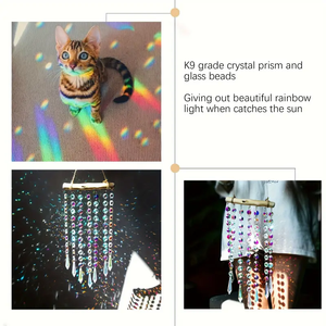 1pc kaca warna-warni Suncatcher kristal angin lonceng gantung ornamen dengan liontin kayu untuk jendela & kamar dekorasi - Product Image 6