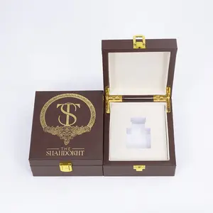 Boîte d'emballage personnalisée de luxe en satin de parfum d'huile essentielle en bois laqué en cuir brun blanc pour paquet de cadeaux de parfum