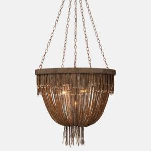 Đen cổ điển Mộc mạc Mỹ ánh sáng mặt dây chuyền cho biệt thự phòng khách Vòng macrame treo ánh sáng bằng gỗ đính cườm tua đèn chùm - Product Image 3
