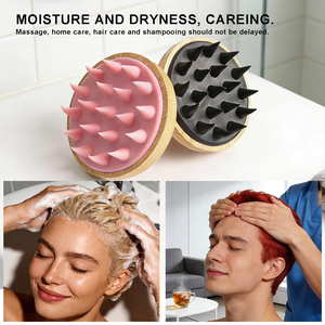 <span class=keywords><strong>Cepillo</strong></span> de Silicona y Bambú para Champú, Masajeador de Cuero Cabelludo para el Crecimiento del Cabello, Exfoliante y Anticaspa, con Cabezal de Silicona Suave - Product Image 5