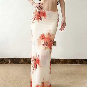 Jupe midi à imprimé floral de style occidental pour femmes, taille basse, moulante, extensible, coupe ajustée, tenue d'été pour les vacances - Product Image 6