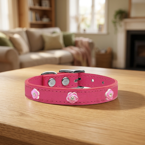 Collier de chien en cuir véritable, fait à la main, de haute qualité, rembourré, avec motif floral, original - Product Image 2