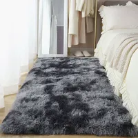 Tapis moderne personnalisable en matériaux mélangés, pelucheux, antidérapant, écologique, fin, tie-dye, avec envers en coton pour chambre à coucher
