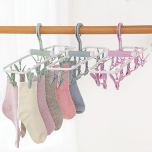 Creative Colorful Plastic Multi-Head Folding Clothes Hanger with 12 Clips for Underwear and Socks <b>Drying</b> <b>Rack</b>; Multifunctional - Product Image 1