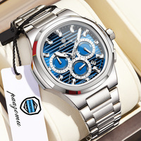 Montre pour homme luxueuse, sportive et élégante, mouvement à quartz, bracelet en acier inoxydable, chronographe analogique, aiguilles, 41 mm, 20 mm