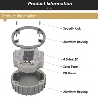 Marqueur de chaussée solaire en alliage d'aluminium, lumière de sécurité IP68, 4 voies, haute luminosité, pour tous les chemins extérieurs, diamètre 124 mm
