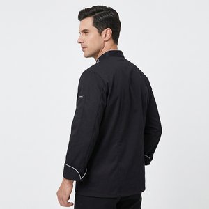 เสื้อเชฟสีดำแบบยูนิเซ็กซ์ แขนยาว ติดกระดุม ผ้าทอ สำหรับร้านอาหารและบาร์ - Product Image 3