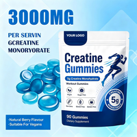 Gummies véganes de créatine monohydrate à marque privée pour adultes, sans sucre, pour améliorer les performances sportives avec 5 g de créatine
