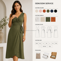 Robes décontractées pour femmes Yegao en gros, personnalisées, été, faible MOQ, 100 % coton, mi-longues, tissées, coupe trapèze, sans manches, col en V, couleur unie, OEM