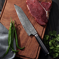 Couteau de chef en acier Damas avec manche en bois, design moderne et minimaliste, couteau de cuisine pour trancher les sushis et les sashimis