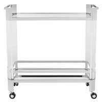 Chariot de bar décoratif pour salle à manger, 2 niveaux, étagère miroir, verre, acier inoxydable, chariot de service mobile pour boissons