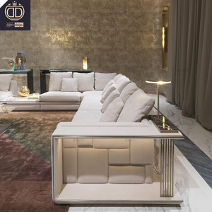 Divano moderno contemporaneo di lusso 7 posti in pelle Beige con luce LED in pelle di lusso <span class=keywords><strong>Napa</strong></span> - Product Image 3