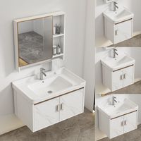 Kabinet Penyimpanan Kamar Mandi Aluminium Hemat Ruang Modern, Set Vanity Dinding Pintar dengan Wastafel Keramik untuk Kamar Tidur Kecil
