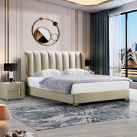 Neues Design Massivholz Queen-Bett Gepolstertes Leder Voll polster Holzbett