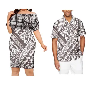 2024 Vrouwen Kleding Plus Size Jurk Bijpassende Mannen Shirts Valentijnsdag Polynesische Samoan Tribal Print Paar Jurk Kleding