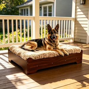 Cama Elevada Moderna para Perros con Marco de Madera y Espuma Ortopédica en Forma de Caja de <span class=keywords><strong>Huevos</strong></span>, Cojín Suave de Peluche Largo para Razas Grandes, Uso Interior/Exterior - Product Image 1