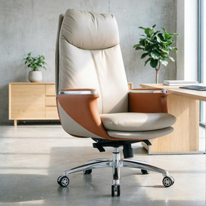 Silla Ejecutiva de Cuero de Alta Gama Estilo Italiano con Respaldo Alto |   Silla ejecutiva reclinable de dos tonos con ajuste de altura - Product Image 1