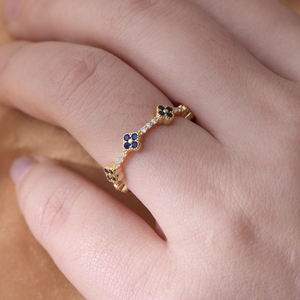 Fine 925 Sterling Silver14K <strong>Gold</strong> Plated Eternity Stackable Blue Cubic Zirconia <strong>Dainty</strong> Jewelry Famous Clover <strong>Rings</strong> for Women - Product Image 4