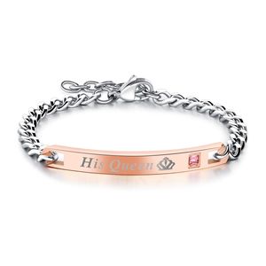 Romantic Valentine's Day <strong>Gift</strong> Her King His <strong>Queen</strong> Women Fashion Exquisite Zircon Titanium Couple Bracelet - Product Image 2