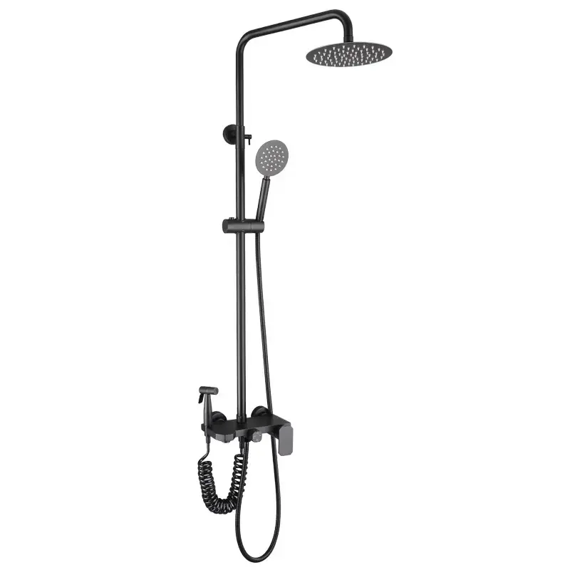 Wall Mounted Exposed Shower System Matte Black 3 Function Shower Fixtures Stainless Steel Material Bathroom Faucet Set