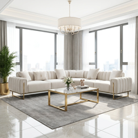 Ensemble de canapés contemporains en acier inoxydable doré, meubles de salon en velours de luxe pour hôtel, villa, maison