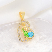 Perhiasan Kristen Religius Khusus Kalung Liontin Hati Triwarna Kuningan Berlapis Emas 14K Zirkon Liontin Santo Pesona Mode