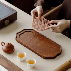 Guanlan <b>Walnut</b> Wood Dry Brewing Tray With Alloy Grille Small Tea Tray For Living Room <b>Coffee</b> <b>Table</b> Use - Product Image 2