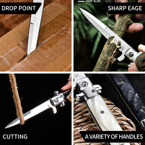 Couteau de poche tactique de survie en acier inoxydable 3cr13 de style italien, manche en bois, personnalisable DIY OEM, longueur de lame de 9,5 cm - Product Image 4