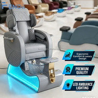 Mobilier de salon de manucure, système de bain de pieds de luxe, fauteuil de pédicure électrique inclinable avec bassin en verre cristal