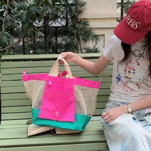 Bolso de mano de malla de gran capacidad, plegable, transparente, hueco, para la playa, para mujer, uso diario - Product Image 1