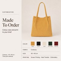 Sac fourre-tout en velours côtelé personnalisé avec logo, 40x40cm, réutilisable, souple, pour femme, idéal pour le shopping, les courses et les trajets quotidiens