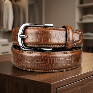 Ceinture en cuir véritable de vache pour homme, boucle carrée en acier, largeur 3,8 cm, longueur 140 cm, légère, robuste, durable, imperméable - Product Image 1