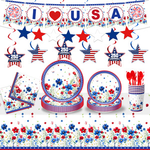Stoviglie per il Giorno dell'Indipendenza 2026, Set per il 250° Anniversario del 4 Luglio, Piatti di Carta, Striscioni, Tovaglie, Articoli per Feste del Giorno dell'Indipendenza - Product Image 1