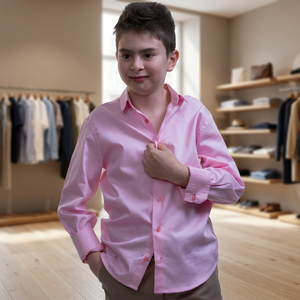 Chemise habillée pour enfant en coton 100% rose pâle - Bouton en corne écologique - Product Image 3