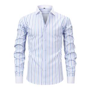 <span class=keywords><strong>Camisa</strong></span> de Vestir a Rayas con Cuello en Contraste para Hombre, Manga Larga, Abotonada, con Puños Blancos, Moda Sehe - Product Image 5