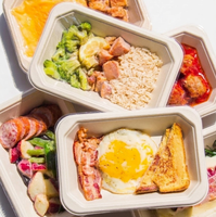 Solution de machine d'emballage sous vide industrielle avec plateaux en bagasse de canne à sucre sans PFAS et film de scellage VSP résistant au four à 220°C