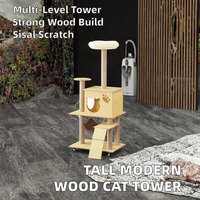 Tour d'escalade de luxe pour chat en bois et sisal, griffoir d'intérieur multi-niveaux, maison de repos, hamac doux, centre d'activités, carton