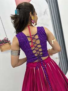 Motedo Lehenga Choli traditionnel indien, spécial Navratri, 6 mètres, grande ampleur, lourd, en Georgette et filet, avec broderie miroir authentique, pour soirée - Product Image 6