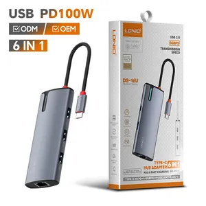 Ldnio DS-16U 6 In1 Uitbreidingsdockhub-Computer Met Meervoudig Dockingstation Type-C Naar Pd Usb3.0-Poort Draagbaar Dockingstation