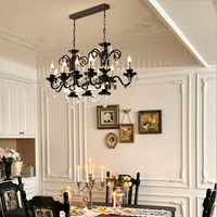 Suspension design décor noir nordique pour salon chambre restaurant lustre en cristal bougie de haute qualité