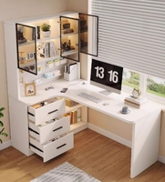 Bureau Informatique Moderne Intégré avec Étagère, Table d'Angle en L Simple pour Maison et Chambre avec Tiroirs