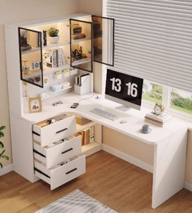 Đơn giản Nhà Phòng Ngủ <span class=keywords><strong>L</strong></span> hình máy tính bảng với ngăn kéo Đồ nội thất văn phòng hiện đại tích hợp bàn máy tính bằng gỗ với kệ sách - Product Image 5