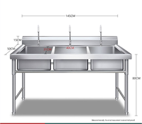 Évier de lavage double concave en acier inoxydable commercial pour restaurant et cantine, évier de cuisine pour le lavage des mains