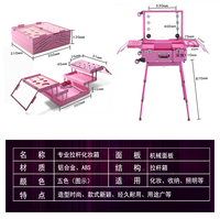 Valise de maquillage à roulettes 24 pouces or rose avec miroir LED, poignée télescopique, pieds pliables et fermeture auto-agrippante pour maquillage et nail art